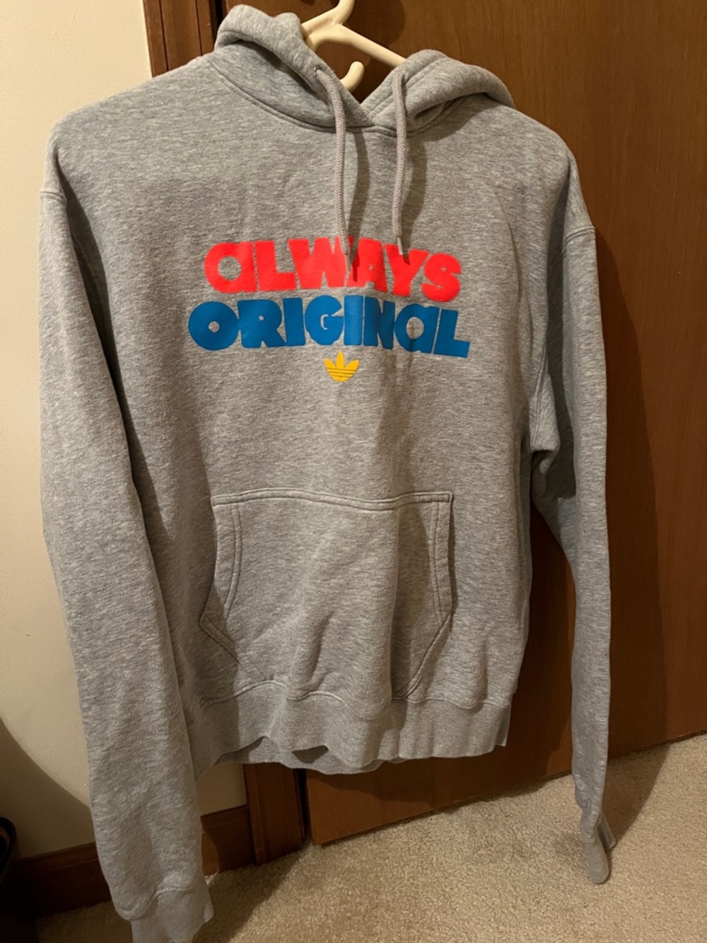 adidas Gray Zip-Up Style Hoodie with Red, Blue & Yellow Logo
